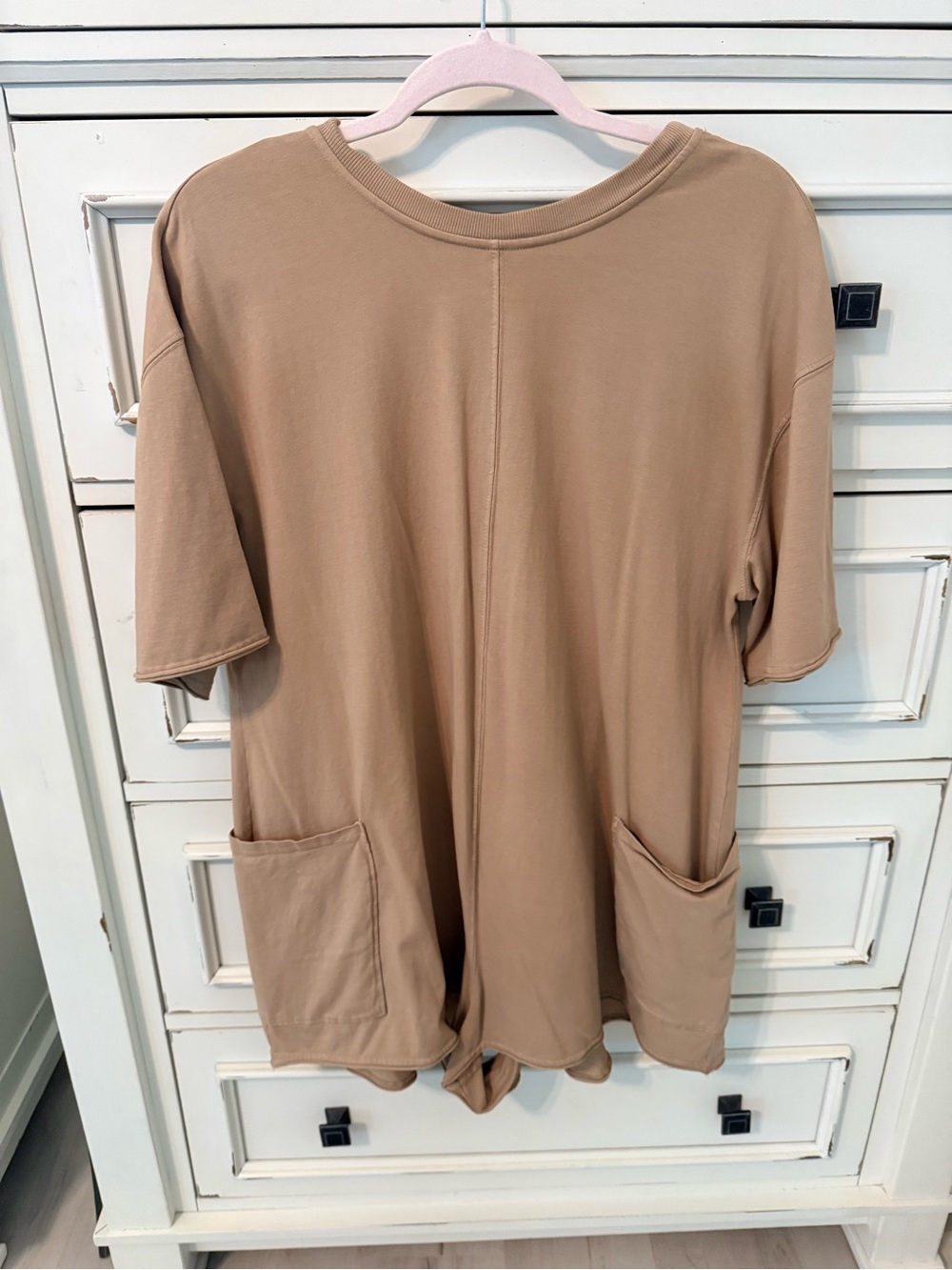 Free People Short Sleeve Pocket Romper in Taupe